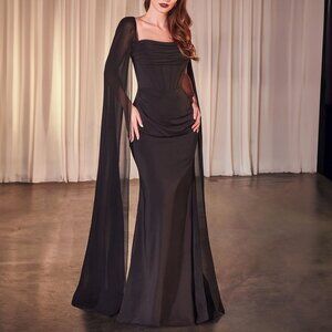 Black Chiffon Cape Sleeve Corset Formal Evening Dress 6